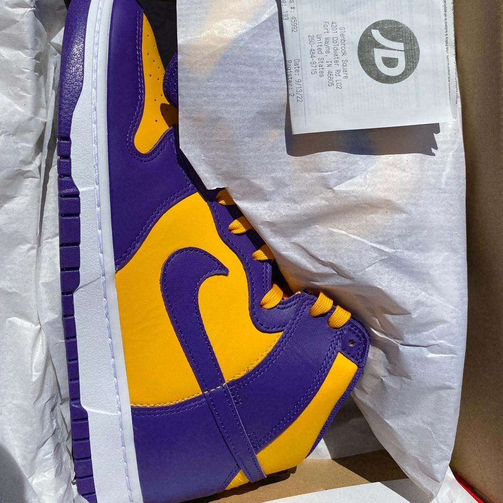 Nike Dunk High “ Lakers” Colorway Size 10 Mens DS OG All with Store Receipt